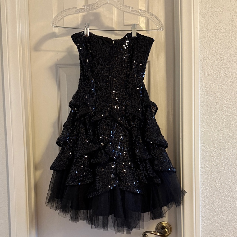 Black Sequin Ruffle Dress
